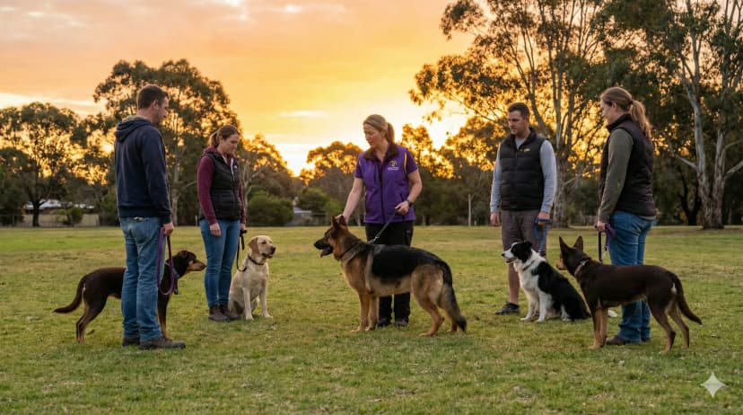 Dogs in training class